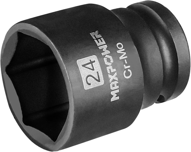 Max Power 1/2 Inch Drive 24mm Standard Impact Socket, Made with Heat-Treated Chrome Molybdenum Steel, 6-Point Design, Metric - Image 1